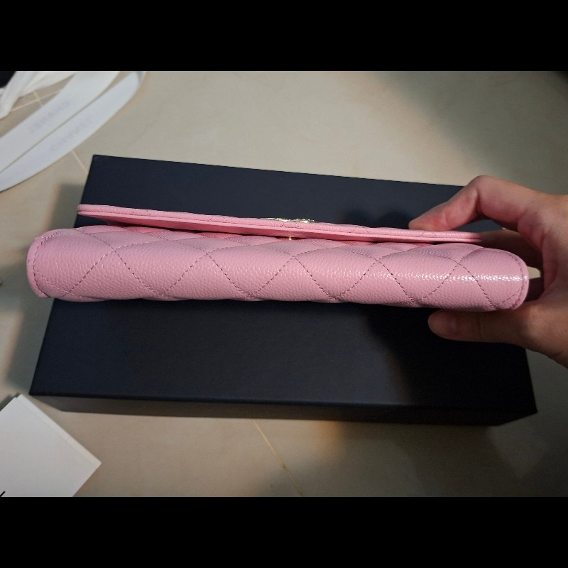【售】Chanel 經典荔枝牛皮長夾（溫柔粉/編織金釦）⚘️情人節首選❤️大全配附購證-7