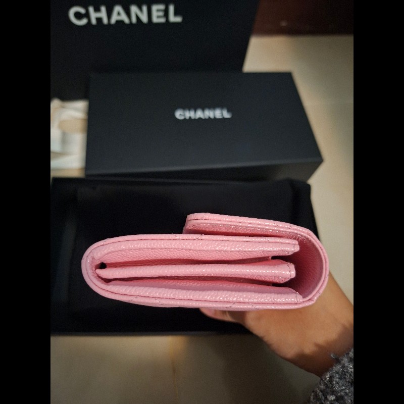 【售】Chanel 經典荔枝牛皮長夾（溫柔粉/編織金釦）⚘️情人節首選❤️大全配附購證-9