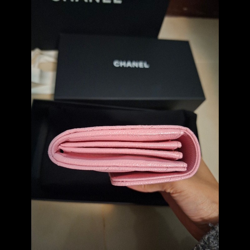 【售】Chanel 經典荔枝牛皮長夾（溫柔粉/編織金釦）⚘️情人節首選❤️大全配附購證-10