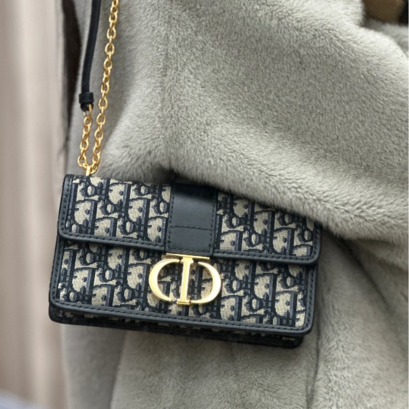 優雅秋冬必入款❄️99新🆕Dior小號Montaigne蒙田30刺繡老花翻蓋包🉑調節🉑拆卸鏈條斜挎包包-0