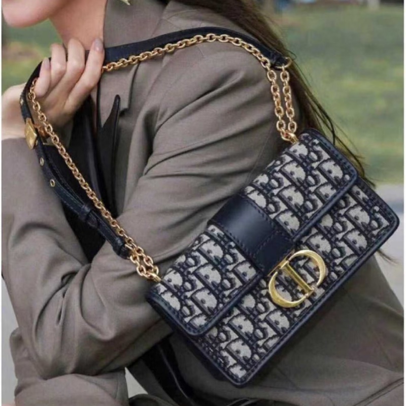 優雅秋冬必入款❄️99新🆕Dior小號Montaigne蒙田30刺繡老花翻蓋包🉑調節🉑拆卸鏈條斜挎包包-6