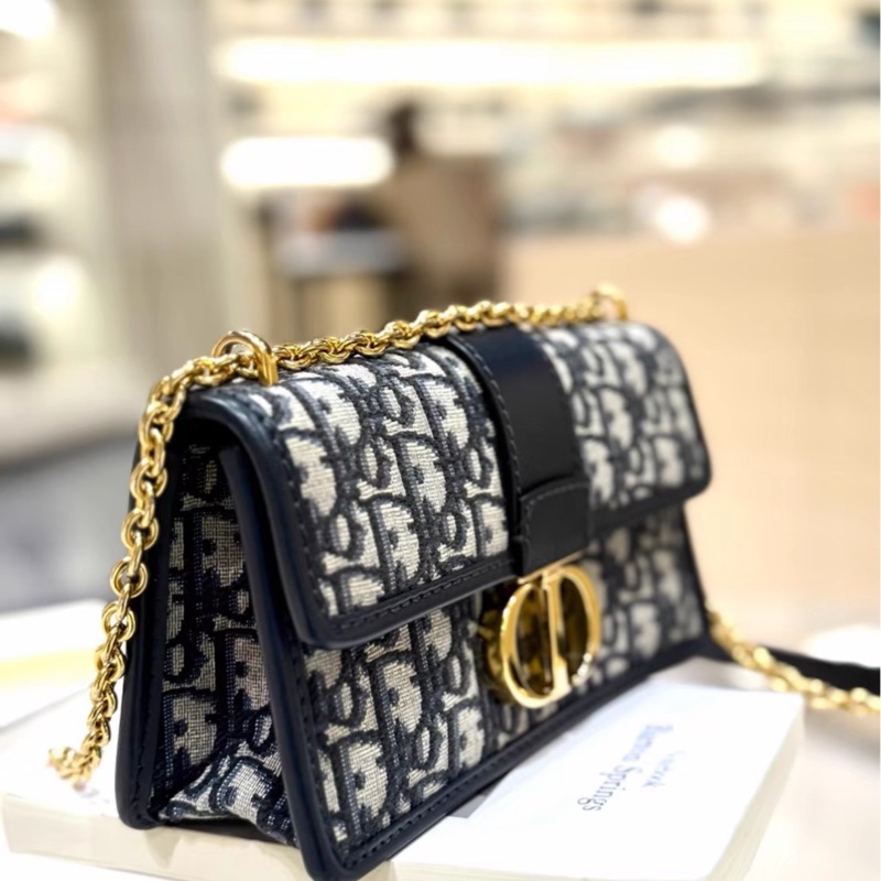 優雅秋冬必入款❄️99新🆕Dior小號Montaigne蒙田30刺繡老花翻蓋包🉑調節🉑拆卸鏈條斜挎包包-11