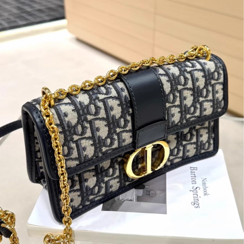 優雅秋冬必入款❄️99新🆕Dior小號Montaigne蒙田30刺繡老花翻蓋包🉑調節🉑拆卸鏈條斜挎包包-13