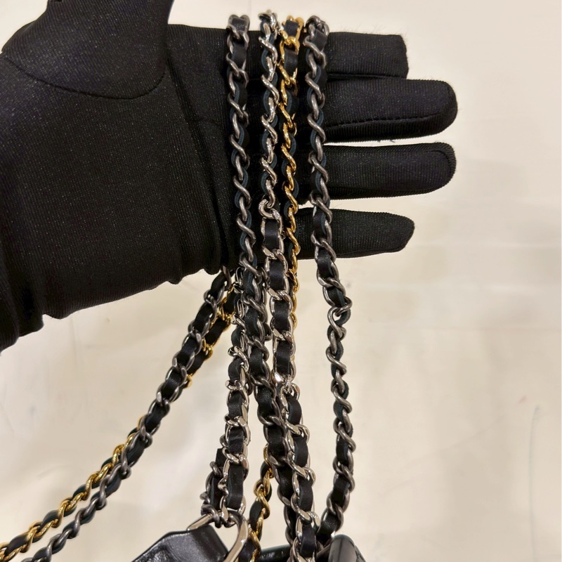 率性經典款😎黃金尺寸99新🆕Chanel黑金中號流浪包單肩斜挎包-20