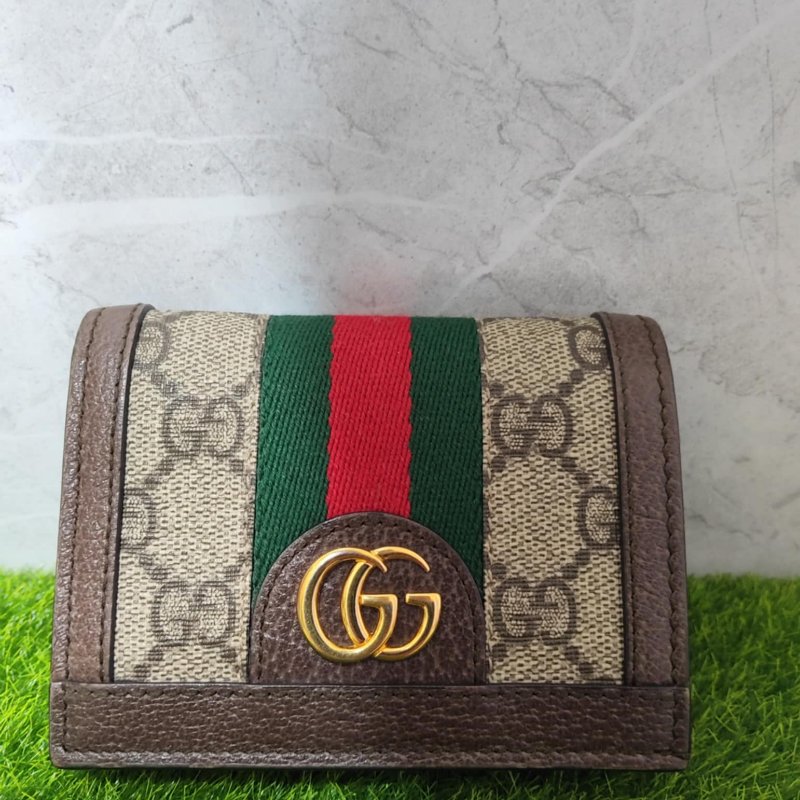 GUCCI 735574 Ophidia GG 經典老花織帶扣式零錢短夾.咖-1