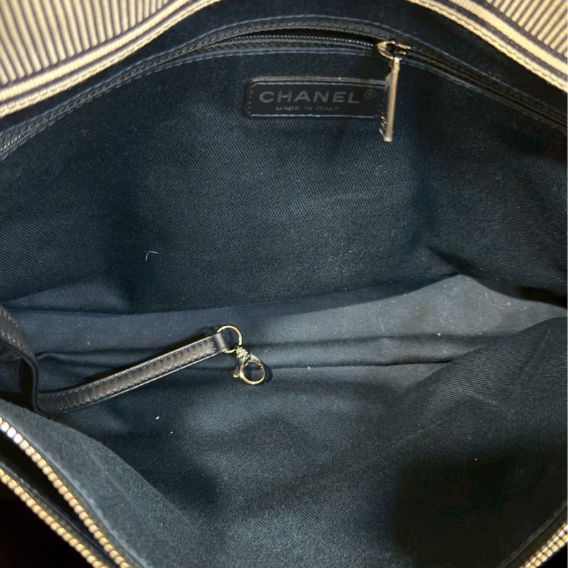 百看不厭👀極美稀有款😍Chanel 帆布藍白條紋沙灘托特包肩背手提包-18