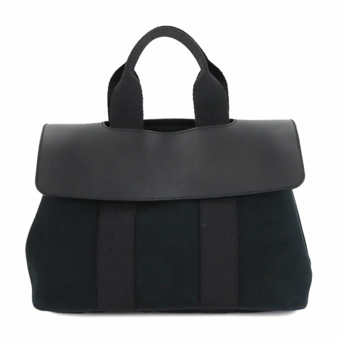 愛馬仕 Hermès Valparaiso PM 手提包，採用人字紋帆布皮革，搭配黑色和銀色五金配件。