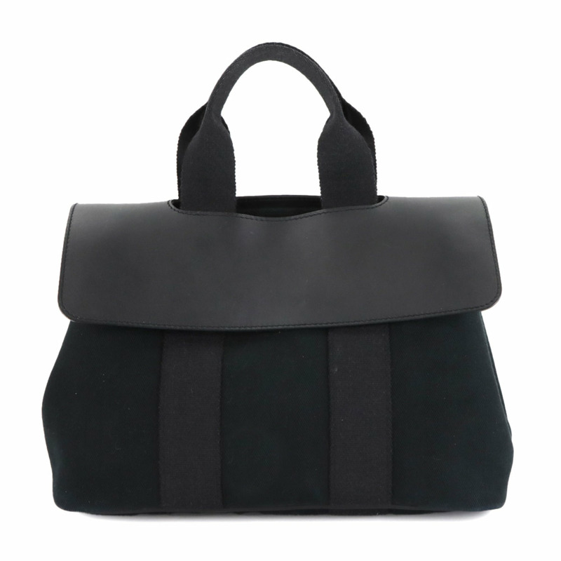愛馬仕 Hermès Valparaiso PM 手提包，採用人字紋帆布皮革，搭配黑色和銀色五金配件。-0