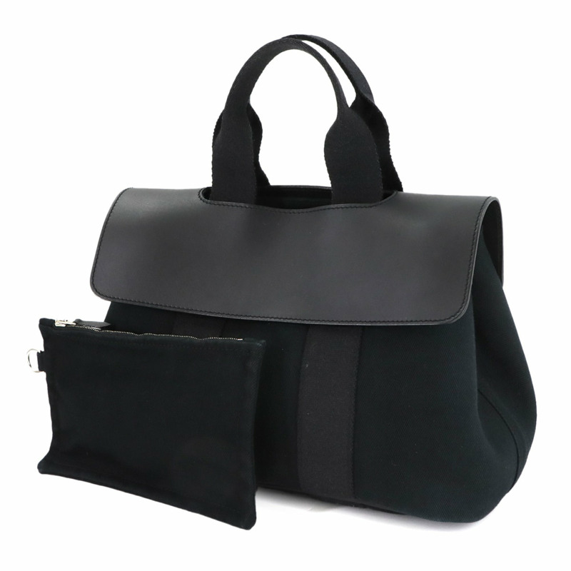愛馬仕 Hermès Valparaiso PM 手提包，採用人字紋帆布皮革，搭配黑色和銀色五金配件。-1