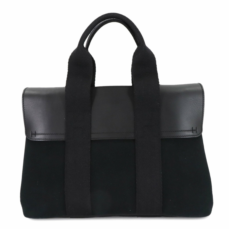 愛馬仕 Hermès Valparaiso PM 手提包，採用人字紋帆布皮革，搭配黑色和銀色五金配件。-2