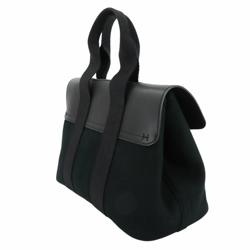 愛馬仕 Hermès Valparaiso PM 手提包，採用人字紋帆布皮革，搭配黑色和銀色五金配件。-3