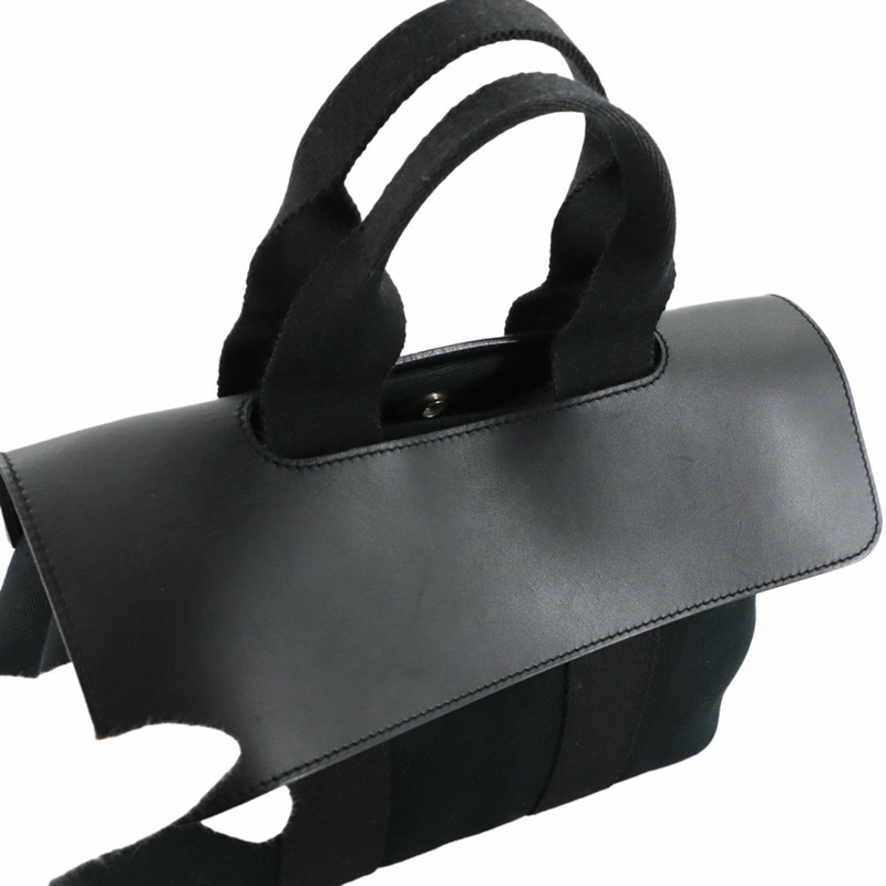 愛馬仕 Hermès Valparaiso PM 手提包，採用人字紋帆布皮革，搭配黑色和銀色五金配件。-7