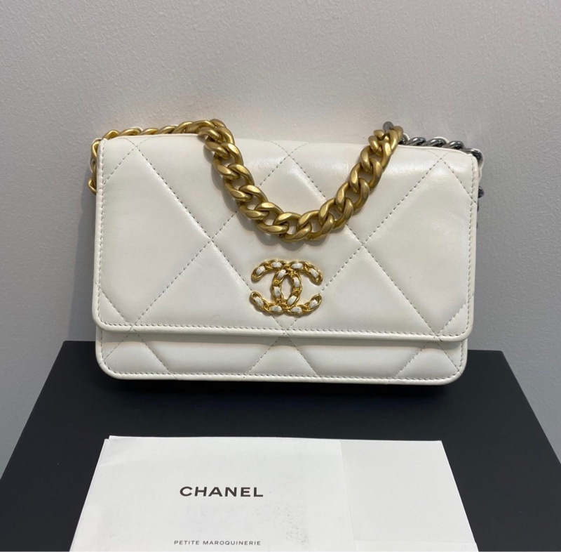 【92%新 ✨ 全網最抵！】Chanel 19bag WOC 白色 牛皮 芯片款-0