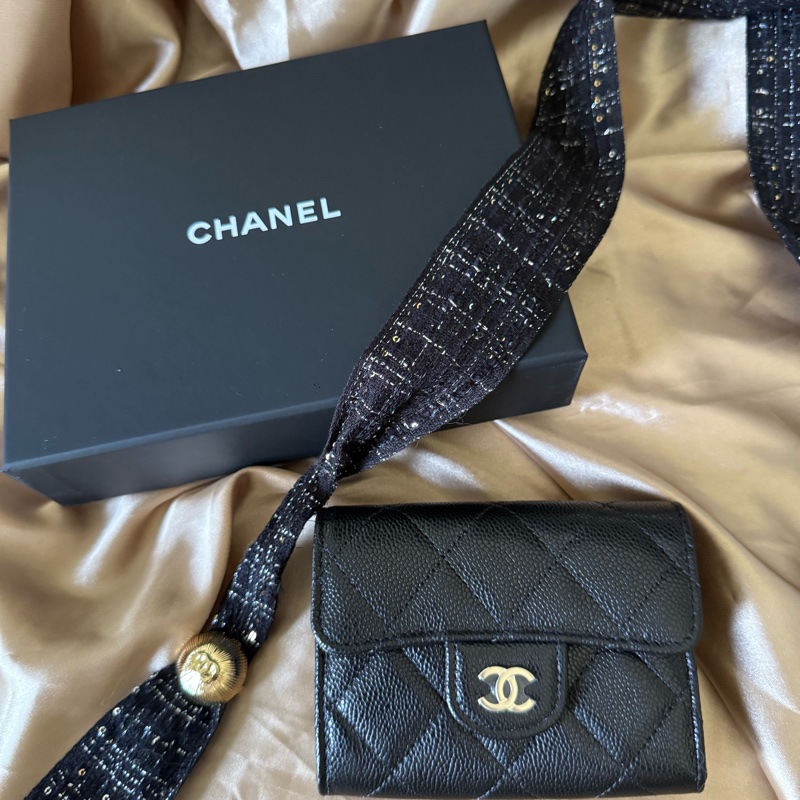 全新全配Chanel黑金雙層卡包聖誕包裝-0