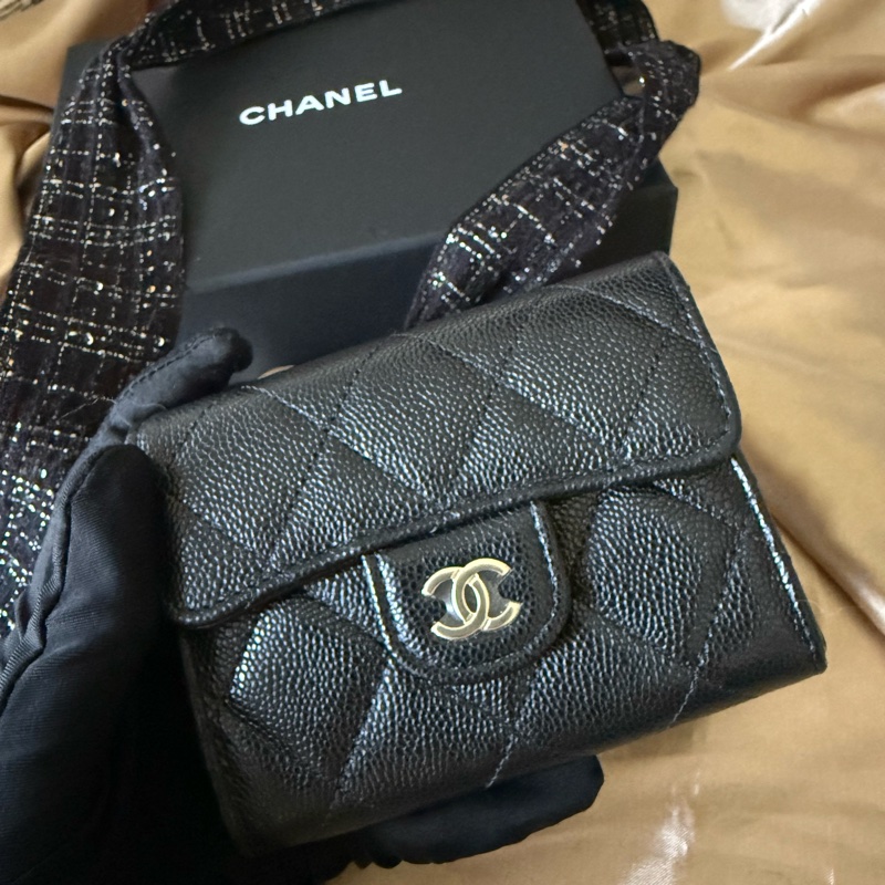 全新全配Chanel黑金雙層卡包聖誕包裝-5