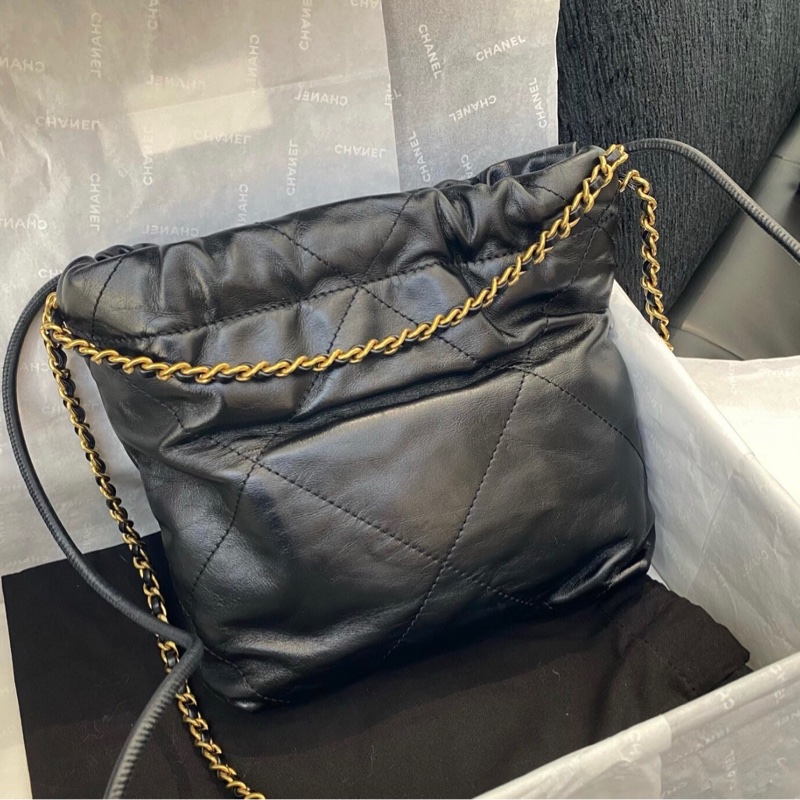 【98%新 ✨ 全網最抵】Chanel 22 bag mini 黑金 牛皮 芯片款 全套配件齊-2