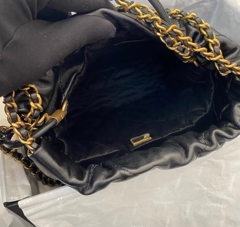 【98%新 ✨ 全網最抵】Chanel 22 bag mini 黑金 牛皮 芯片款 全套配件齊-7