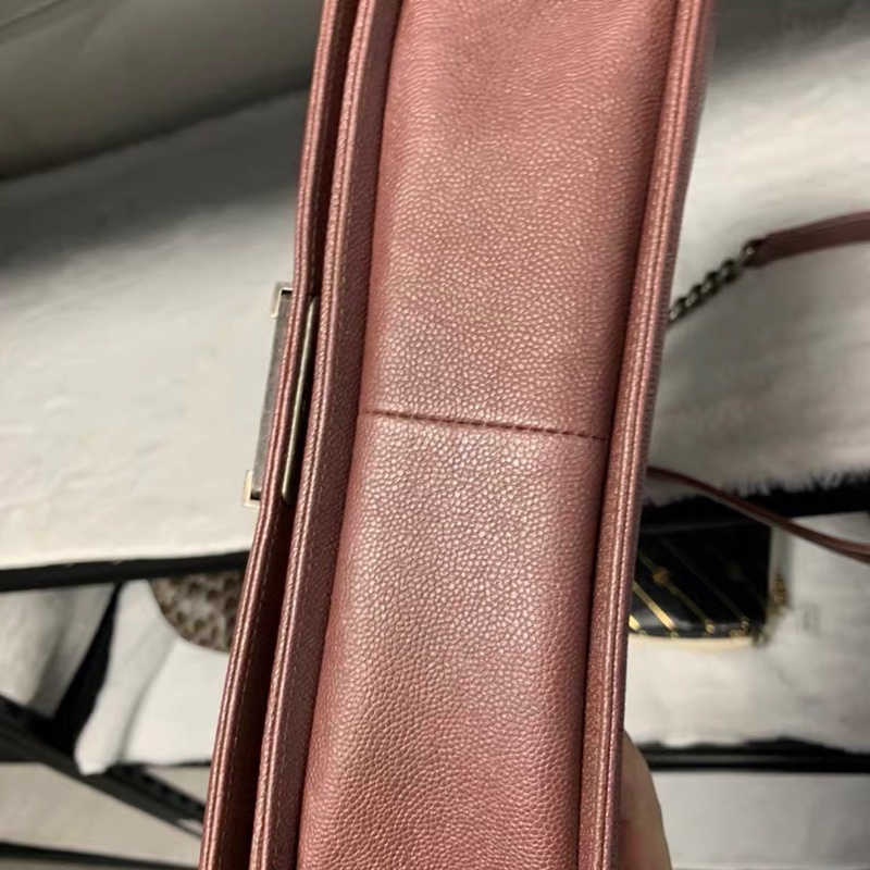 【98%新 ✨ 全網最抵】 Chanel leboy 中號 山形紋粉色 銀扣 荔枝牛皮 26開-3
