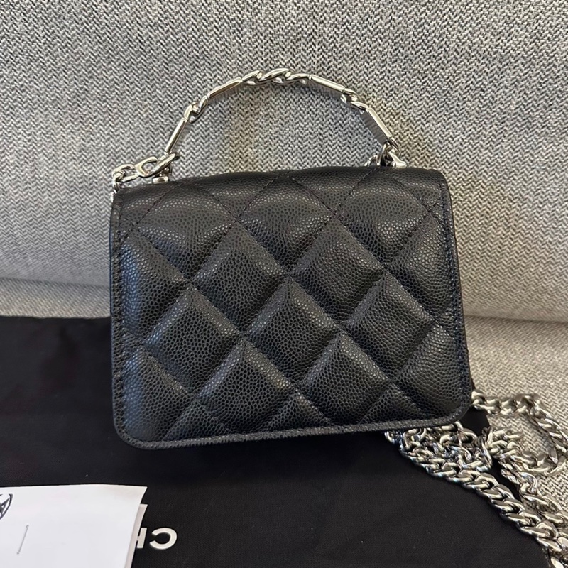 【98%新 ✨ 全網最低價】 32開 Chanel woc風琴包 22S琺瑯手柄 黑銀 荔枝皮 公文小廢包-1