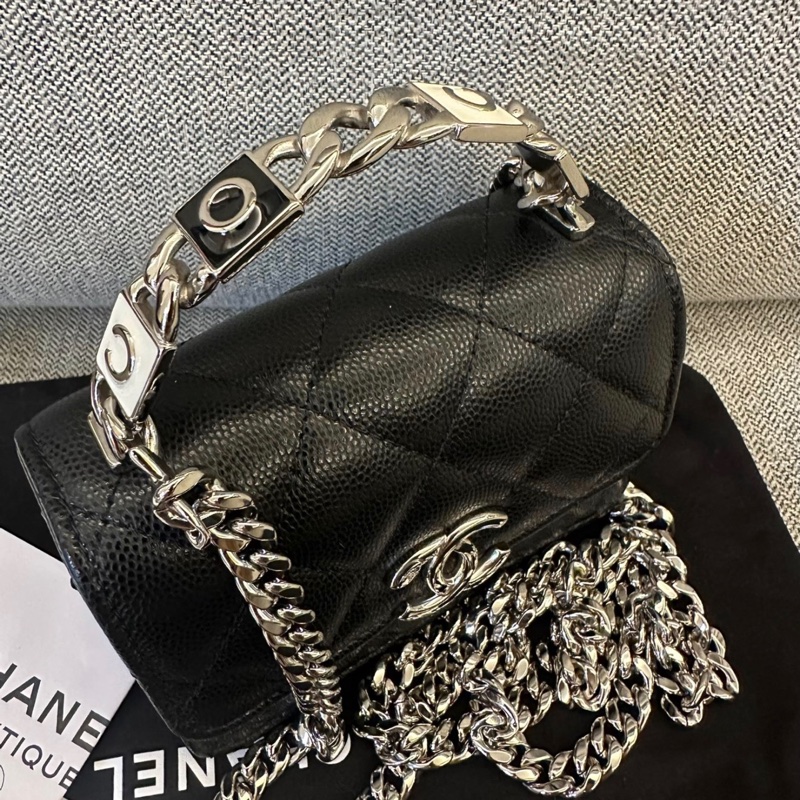 【98%新 ✨ 全網最低價】 32開 Chanel woc風琴包 22S琺瑯手柄 黑銀 荔枝皮 公文小廢包-2
