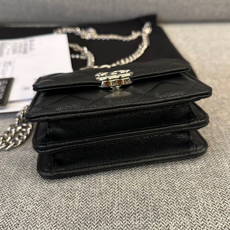 【98%新 ✨ 全網最低價】 32開 Chanel woc風琴包 22S琺瑯手柄 黑銀 荔枝皮 公文小廢包-3