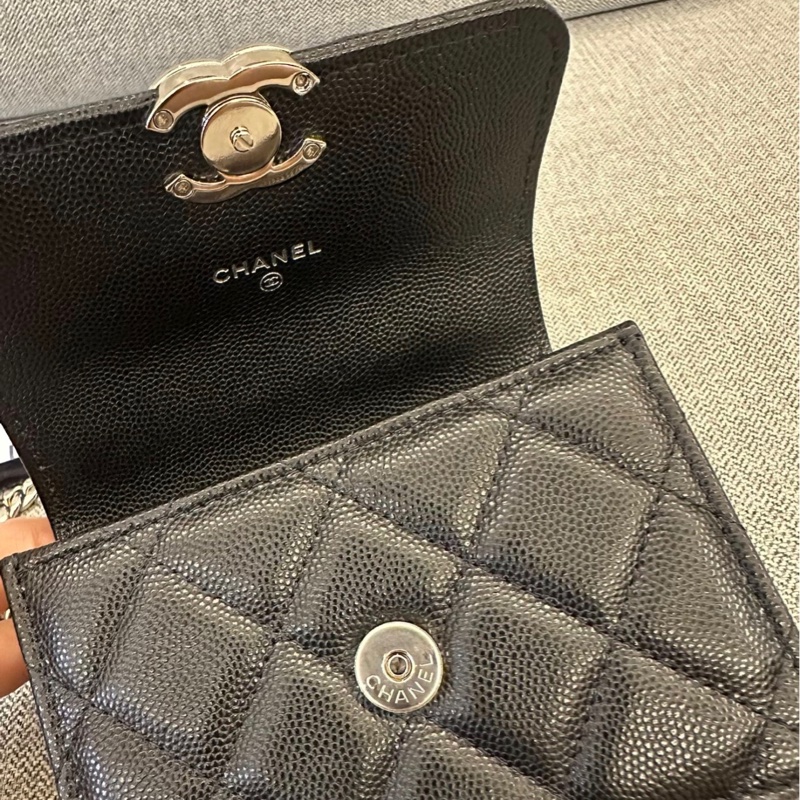 【98%新 ✨ 全網最低價】 32開 Chanel woc風琴包 22S琺瑯手柄 黑銀 荔枝皮 公文小廢包-4