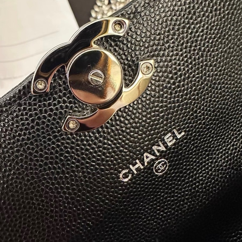 【98%新 ✨ 全網最低價】 32開 Chanel woc風琴包 22S琺瑯手柄 黑銀 荔枝皮 公文小廢包-6