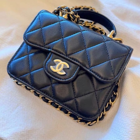 【99%新 ✨ 全網最低價】 Chanel mini woc 21k黑金 手柄 羊皮 單肩斜挎包 王心凌同款