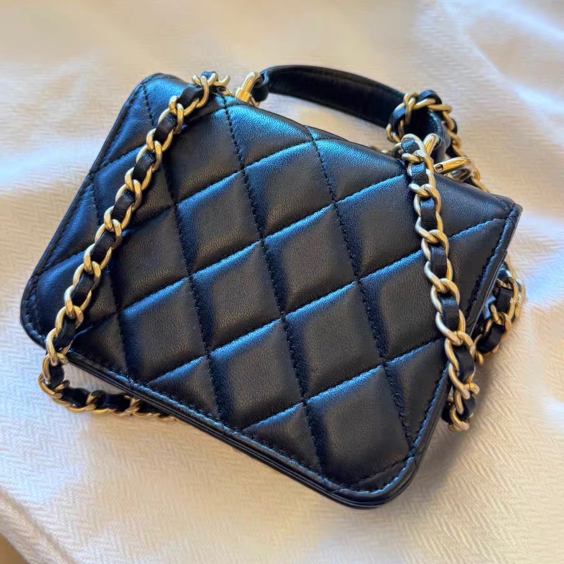 【99%新 ✨ 全網最低價】 Chanel mini woc 21k黑金 手柄 羊皮 單肩斜挎包 王心凌同款-2