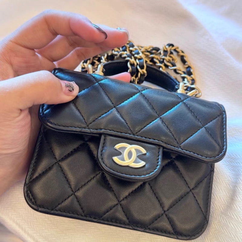 【99%新 ✨ 全網最低價】 Chanel mini woc 21k黑金 手柄 羊皮 單肩斜挎包 王心凌同款-4