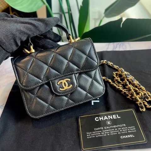 【99%新 ✨ 全網最低價】 Chanel mini woc 21k黑金 手柄 羊皮 單肩斜挎包 王心凌同款