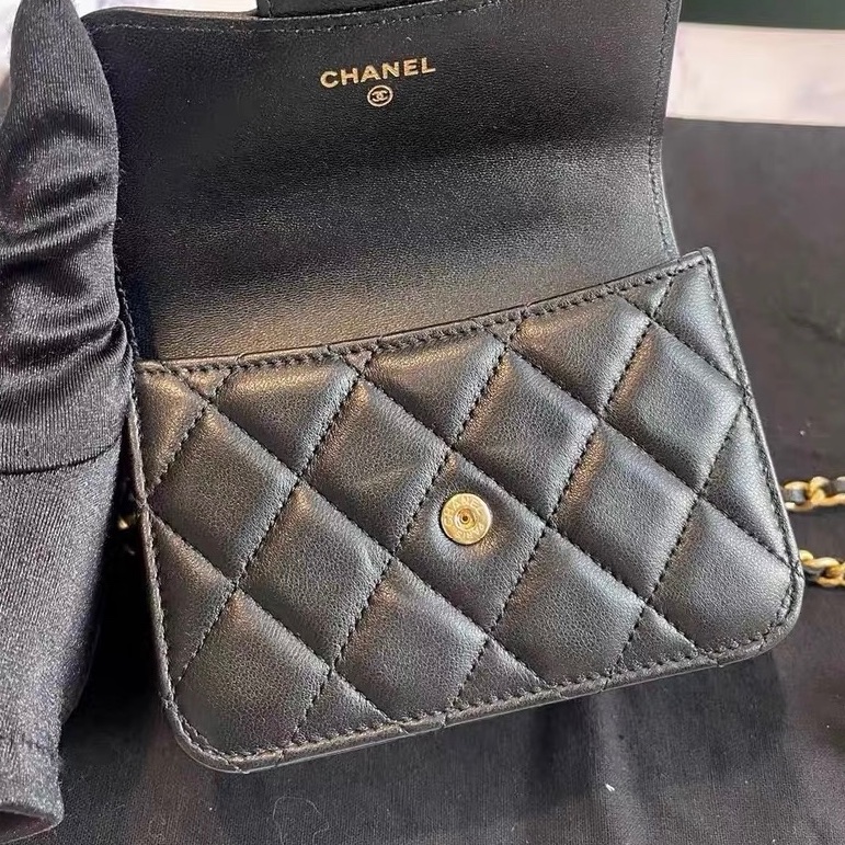 【99%新 ✨ 全網最低價】 31開 Chanel mini woc 21A黑金 手柄 羊皮 單肩斜挎包 王心凌同款-6