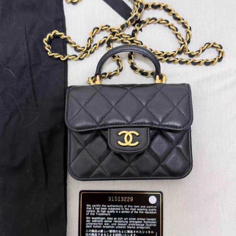 【99%新 ✨ 全網最低價】 31開 Chanel mini woc 21A黑金 手柄 羊皮 單肩斜挎包 王心凌同款-0