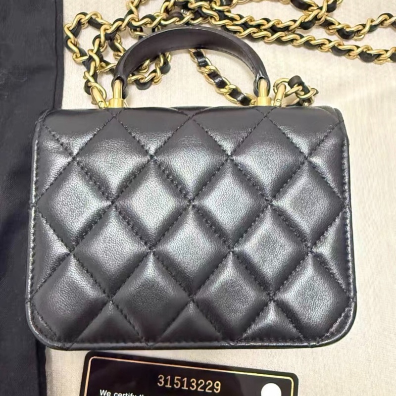 【99%新 ✨ 全網最低價】 31開 Chanel mini woc 21A黑金 手柄 羊皮 單肩斜挎包 王心凌同款-1