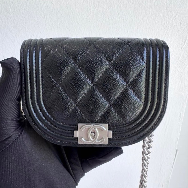 【99%新 ✨ 全網最低價!】Chanel黑銀荔枝皮 mini leboy馬鞍包 鏈條包 芯片款-0