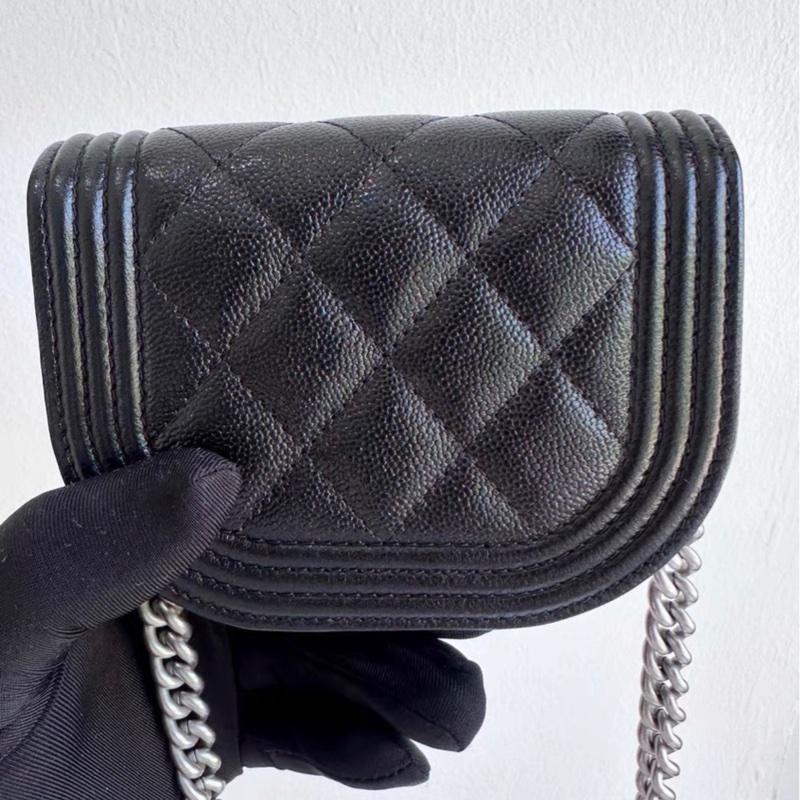 【99%新 ✨ 全網最低價!】Chanel黑銀荔枝皮 mini leboy馬鞍包 鏈條包 芯片款-2