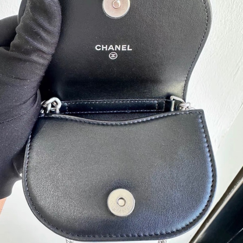 【99%新 ✨ 全網最低價!】Chanel黑銀荔枝皮 mini leboy馬鞍包 鏈條包 芯片款-3