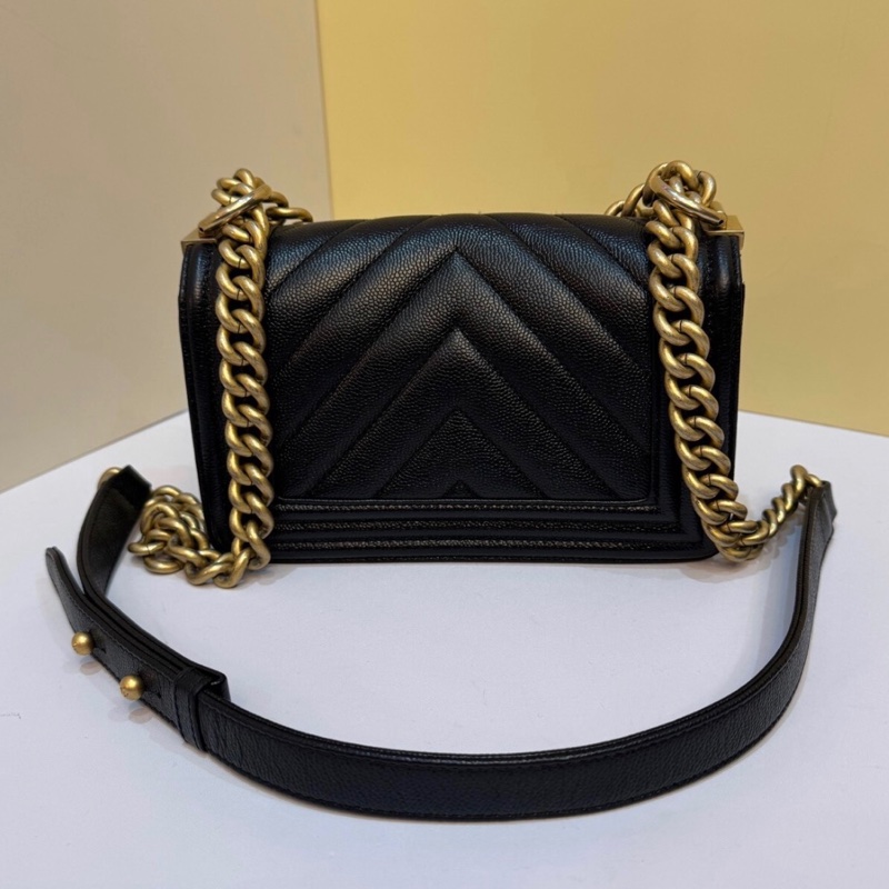 【96%新 ✨ 全網最低價】Chanel Leboy小號 24開 黑金山形紋 荔枝牛皮 鏈條包-1