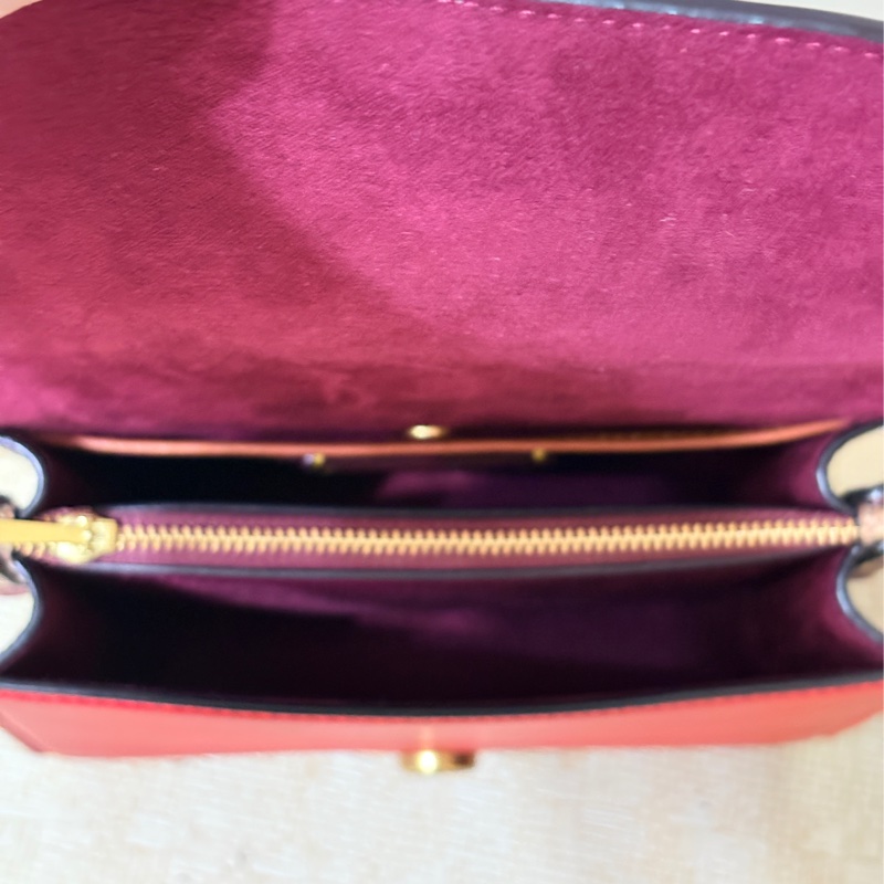 二手閒置coach紅色拼接皮革老花鍊條肩/側背包-2