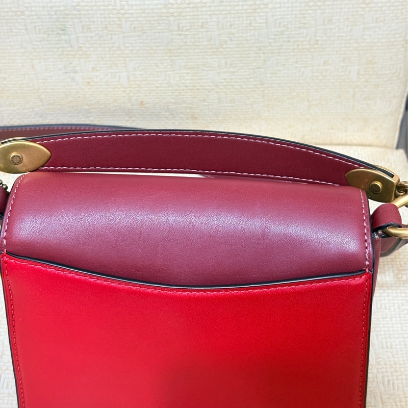 二手閒置coach紅色拼接皮革老花鍊條肩/側背包-5