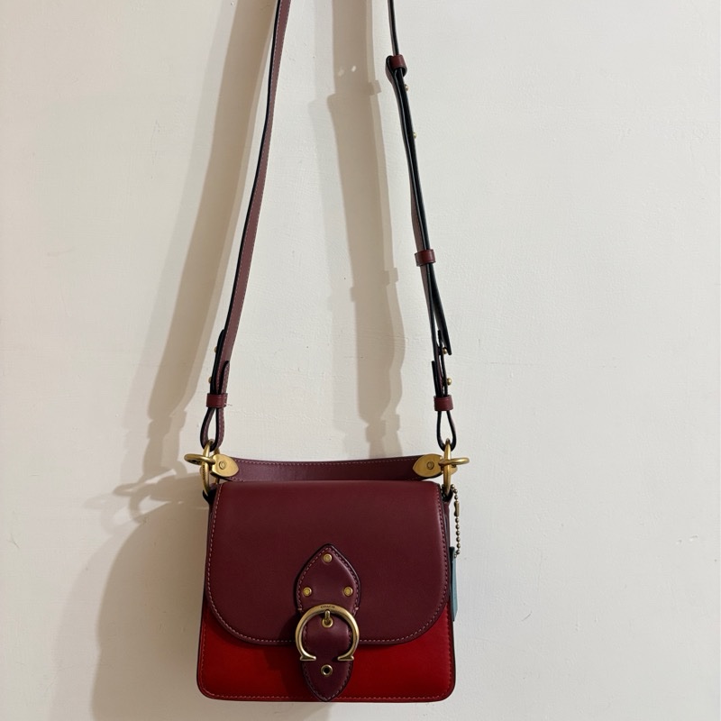 二手閒置coach紅色拼接皮革老花鍊條肩/側背包-6