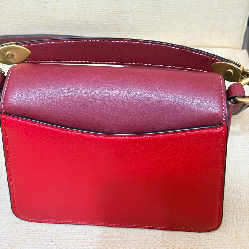 二手閒置coach紅色拼接皮革老花鍊條肩/側背包-8