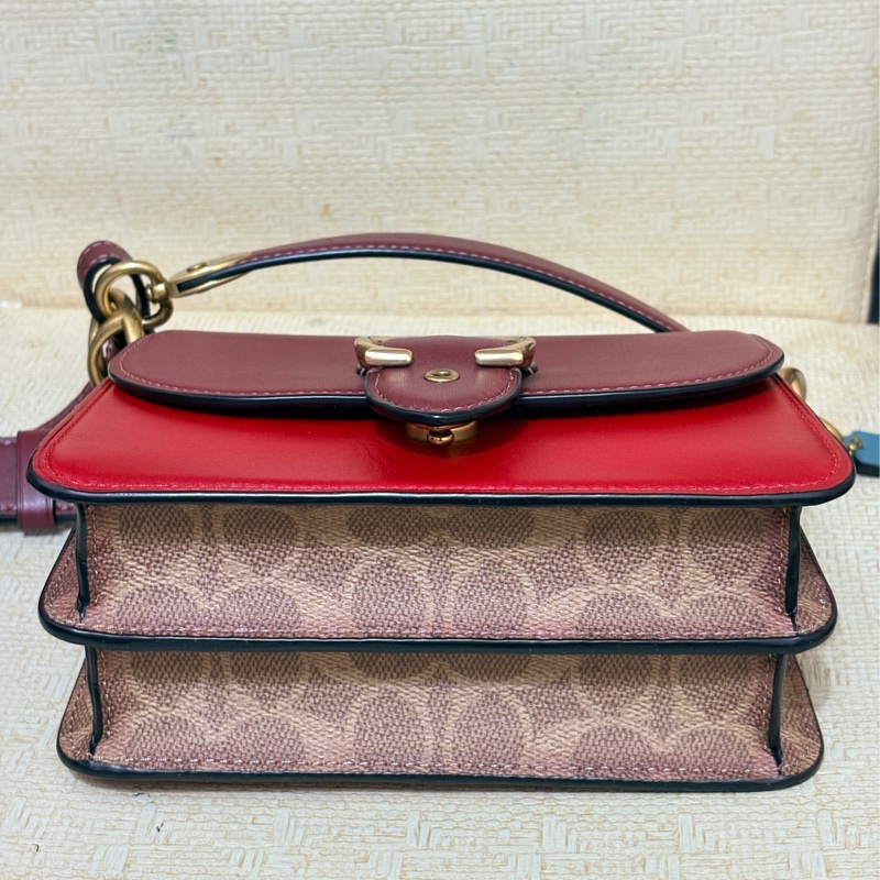 二手閒置coach紅色拼接皮革老花鍊條肩/側背包-9