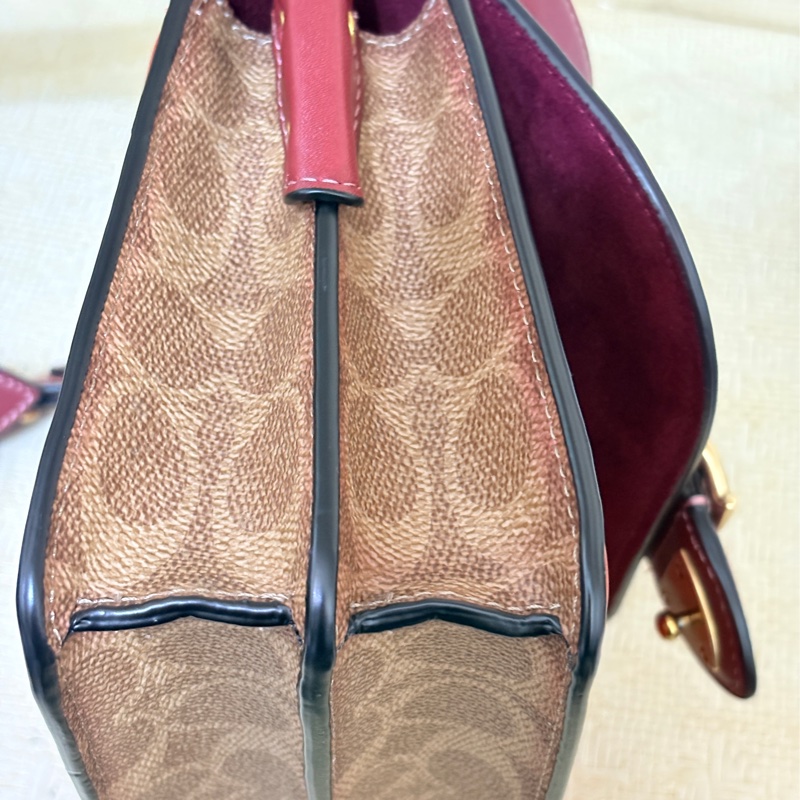 二手閒置coach紅色拼接皮革老花鍊條肩/側背包-10