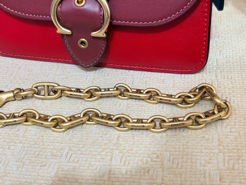 二手閒置coach紅色拼接皮革老花鍊條肩/側背包-12