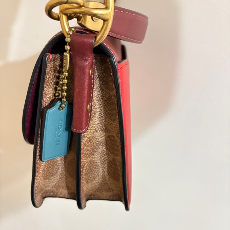 二手閒置coach紅色拼接皮革老花鍊條肩/側背包-14