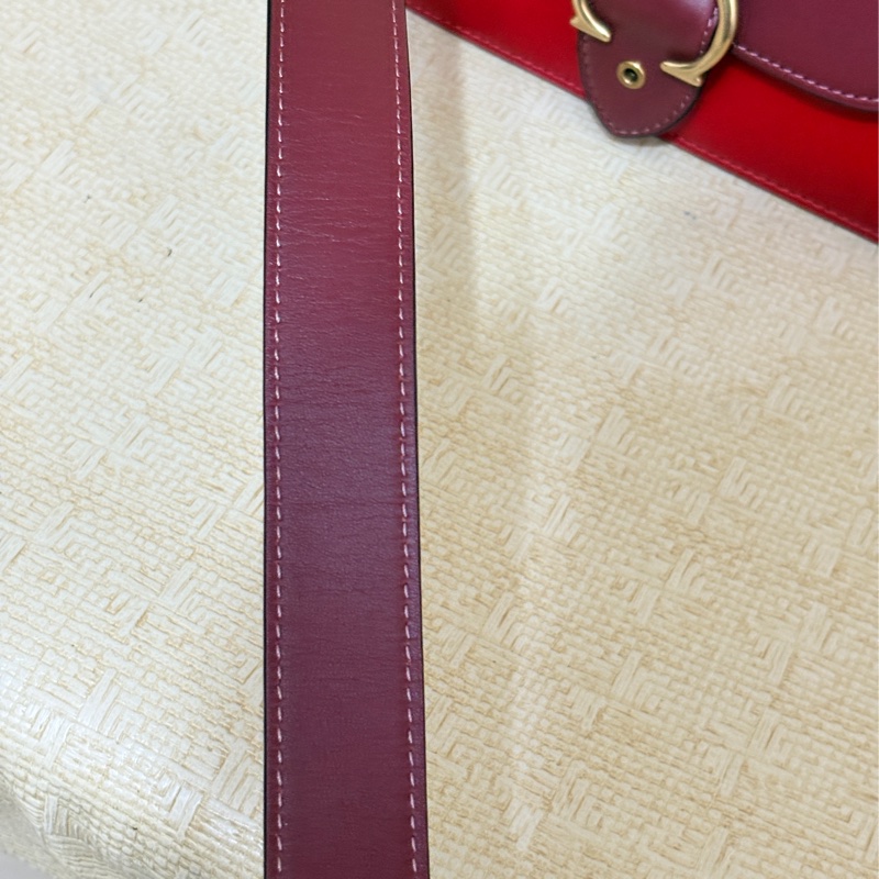 二手閒置coach紅色拼接皮革老花鍊條肩/側背包-21