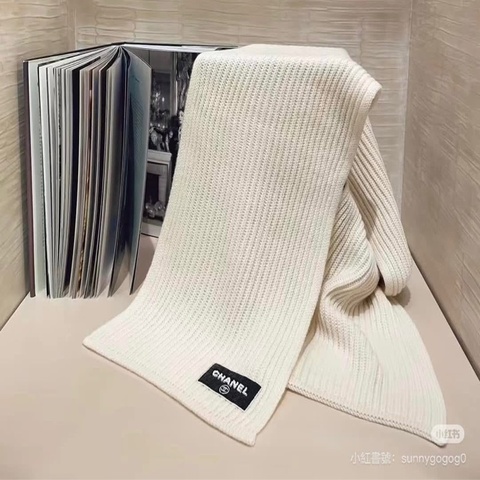 「M.Y精品」 Chanel 小香 圍巾 AA9552 奶油白-「加厚款」100%喀什米爾羊毛