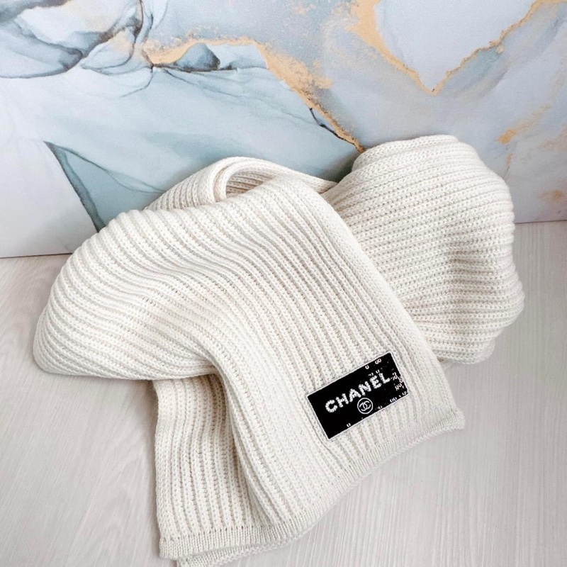 「M.Y精品」 Chanel 小香 圍巾 AA9552 奶油白-「加厚款」100%喀什米爾羊毛-8