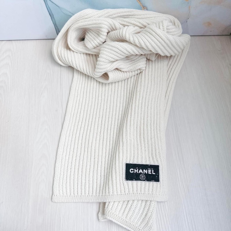 「M.Y精品」 Chanel 小香 圍巾 AA9552 奶油白-「加厚款」100%喀什米爾羊毛-9